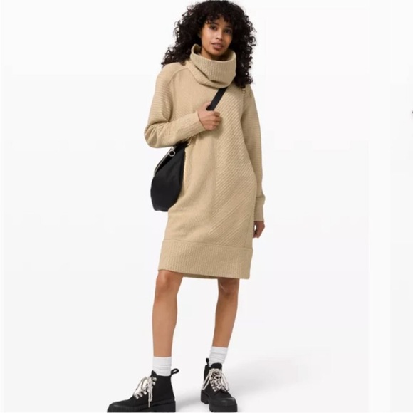 NEW Lululemon On Repeat oversized sweatshirt dress beige removable cowl neck 6 - Picture 2 of 6